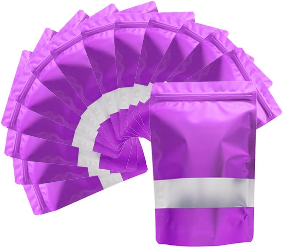 Purple Smell Proof Packaging Bags,Mylar Clear Bags for Food Storage,Sealable Bag for Packaging,Stand Up Pouches with Window,ReSealable Bag for Small Business,Cookies,Candy