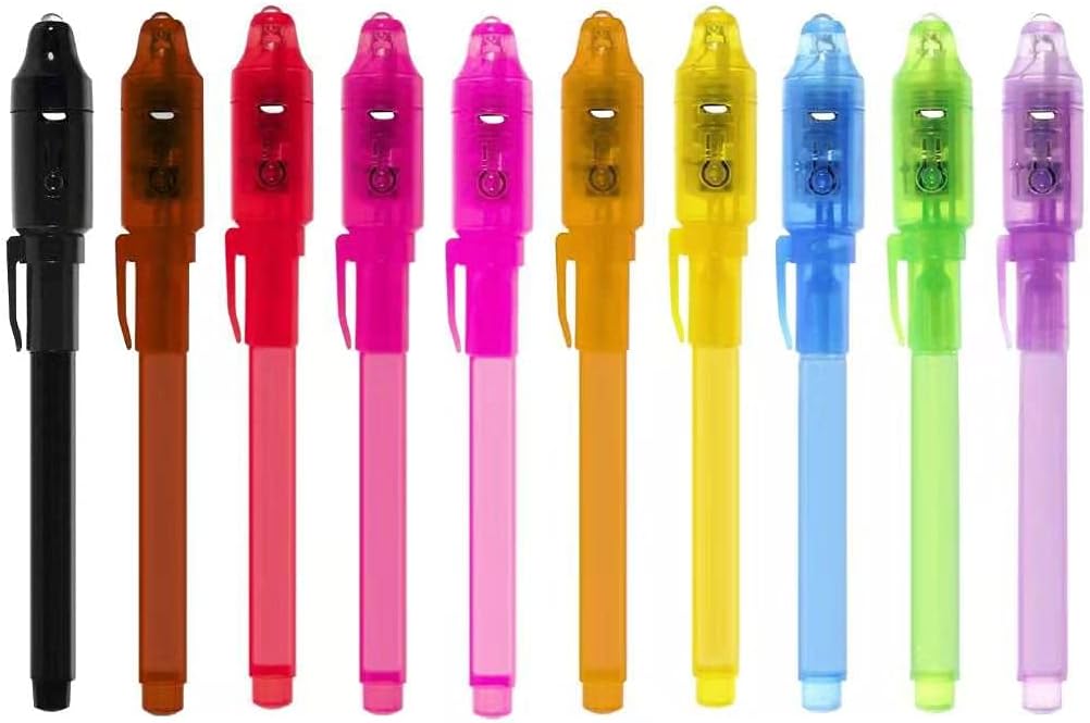 Invisible Ink Pens with Light, 10Pcs Magic Spy Pen for Secret Message, Birthday Party, and Kids Halloween Goodies Bags Toy…