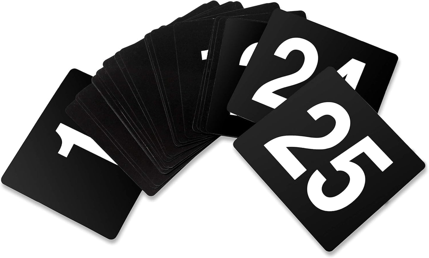 New Star Foodservice 23145 Double Side Plastic Table Numbers, 1 to 25, 4" x 4", Light Grey on Black