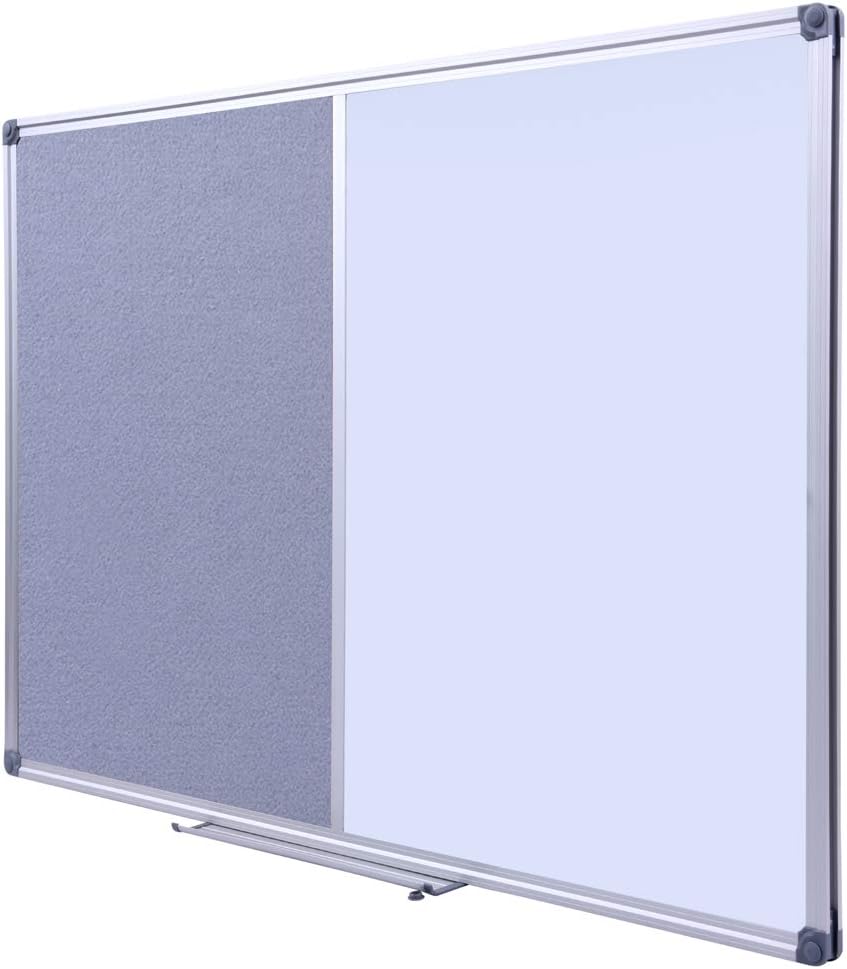 48"x36" Large Magnetic Combo Board - Dry Erase Whiteboard & Grey Bulletin Board Combination | Framed Corkboard & Magnetic Whiteboard for Office, Classroom, Home | Durable Aluminum Frame