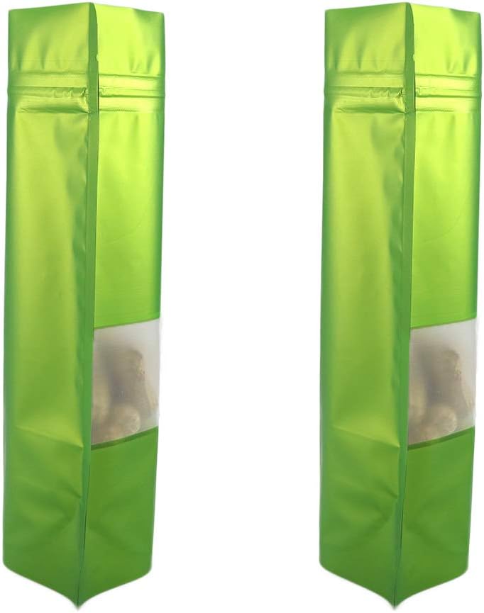 4CP 100 Pcs Green Zipper Smell Proof Bags with Window, 7.0x10.5 Inch Stand Up Foil Pouches for Food Selfsealing Storage, Reusable Bag for Packaging Small Business, Cookies, Nunt, Candy