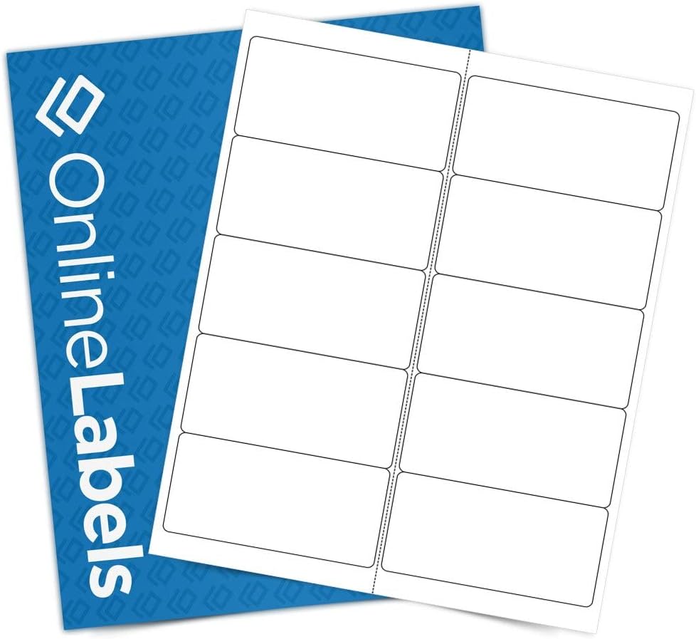 4 x 2 Rectangle Mailing Labels - Permanent, White Matte - Address, Shipping, Gift - Pack of 10,000-1,000 Sheets - Inkjet/Laser Printers - Online Labels