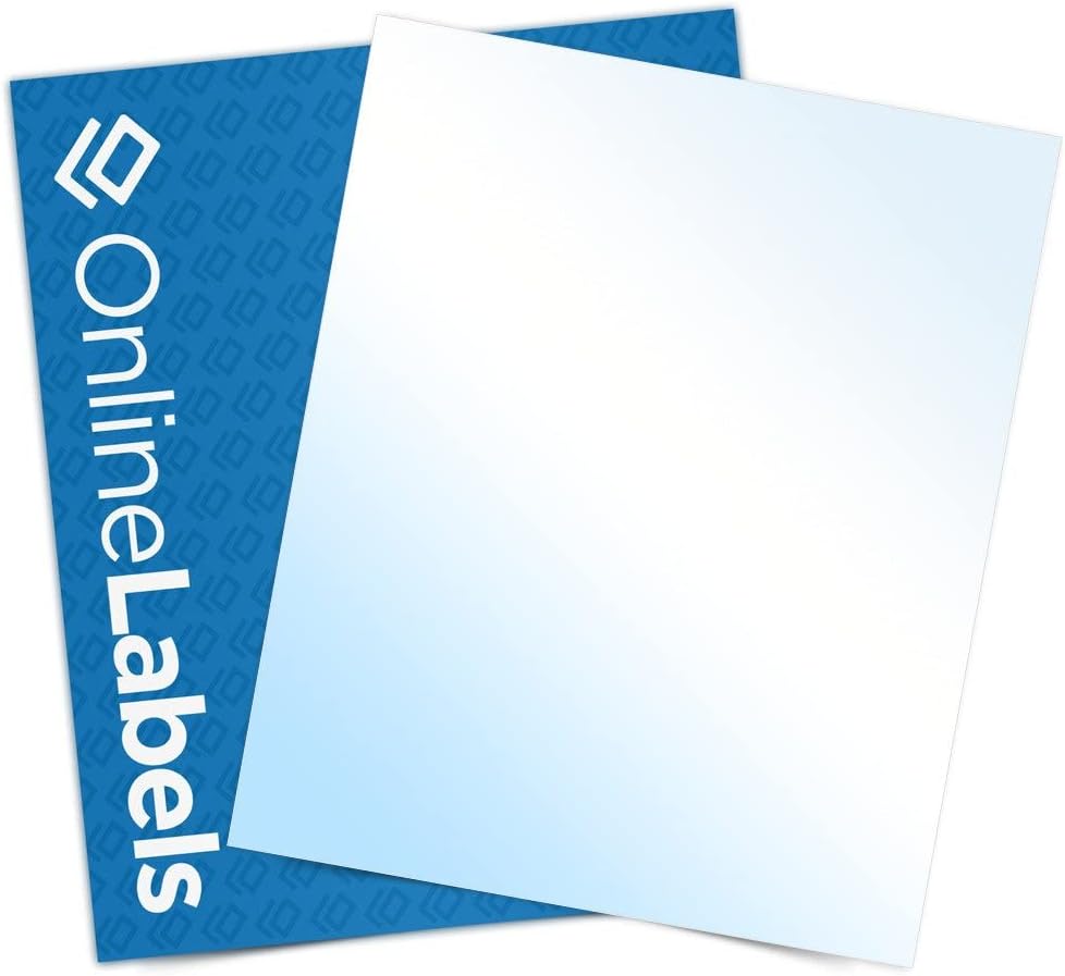 White Gloss Sticker Paper - 8.5 x 11 Full Sheet Label - for Cutting Machines, Scissors - Permanent - No Backslit - 25 Sheets - Inkjet Printers - Online Labels