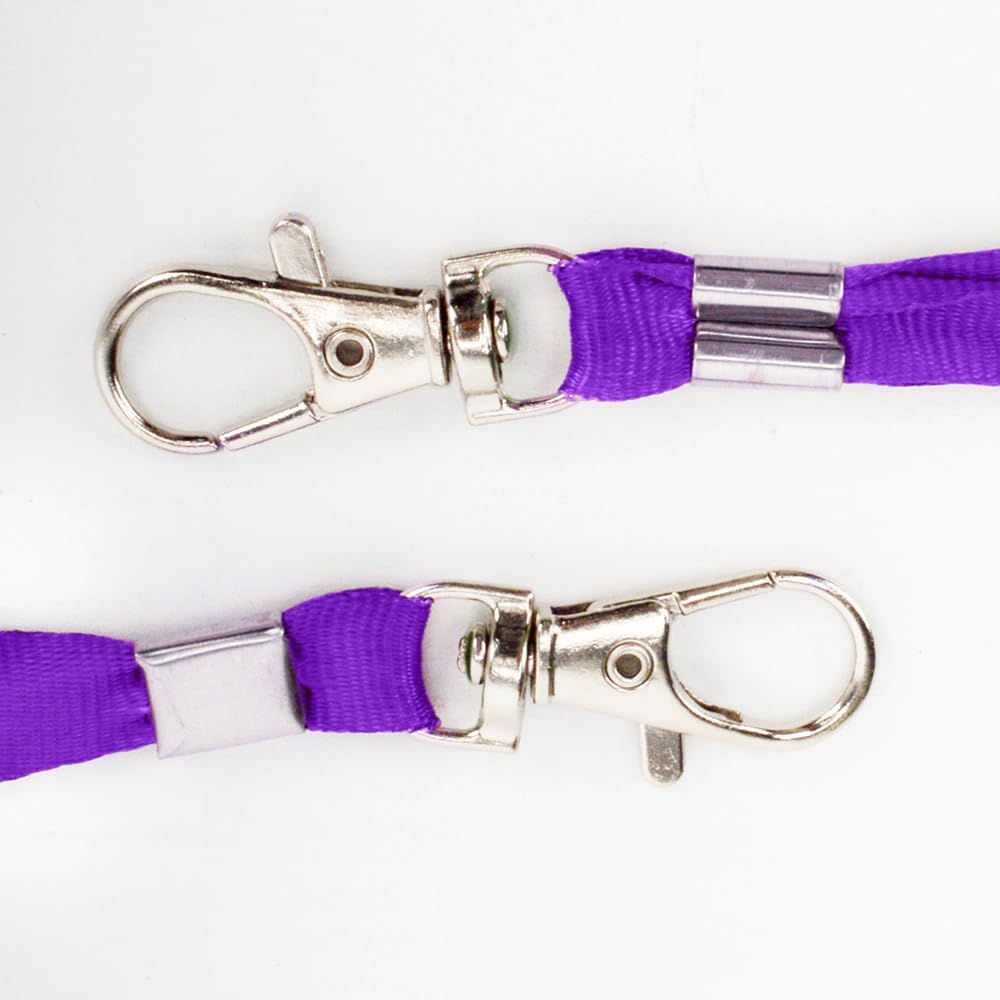 Lanyards 100 Pcs Bulk Lanyard for Id Badges Flat Black Lanyard with Badge Clip Swivel Hook (100, Purple)
