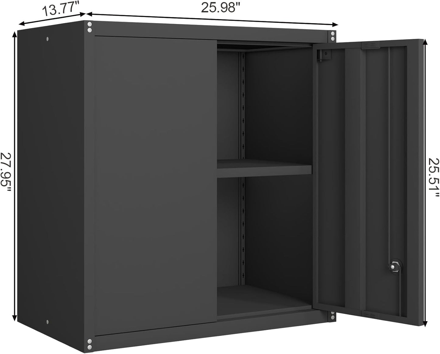 GREATMEET Metal Garage Storage Cabinet with Lock, Metal Wall Cabinets for Garage, Wall Mount Cabinet, Upper Cabinets Wall Mounted, Utility Cabinet with Adjustable Shelf, Black