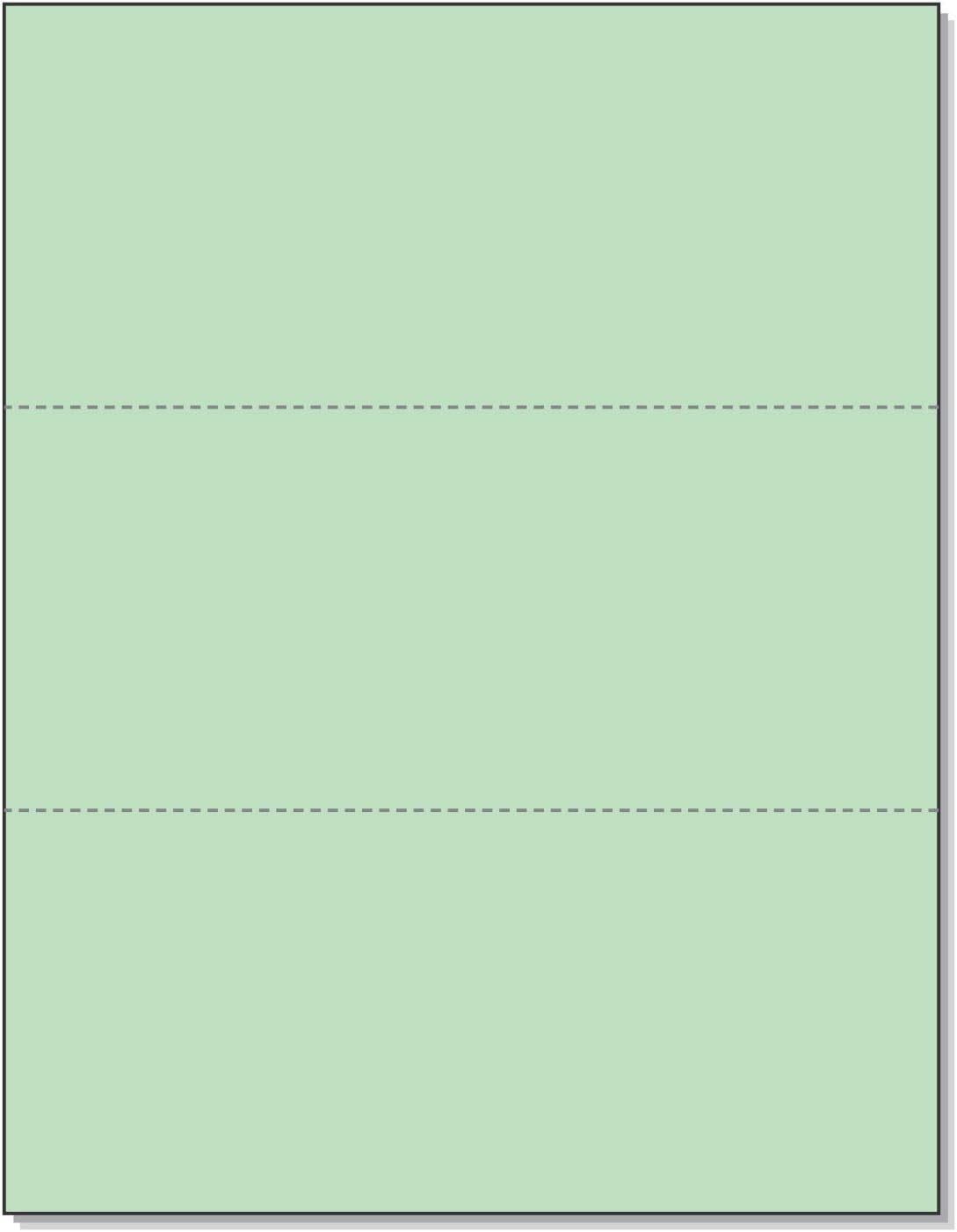 NextDayLabels - Pack of 500 Sheets, 8-1/2 x 11" Letter Size Perforated Paper (Green, Perf @ 3-2/3" and 7-1/3")