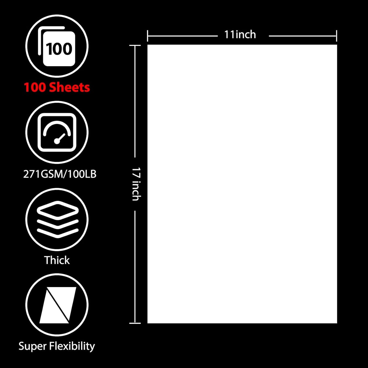 100 Sheets White Cardstock 11” x 17”, 100lb/271gsm White Card Stock, Thick Card Stock Paper, Heavy Cardstock Paper for Printer, Resume, Scrapbooks, Art, Crafts, Business Cards