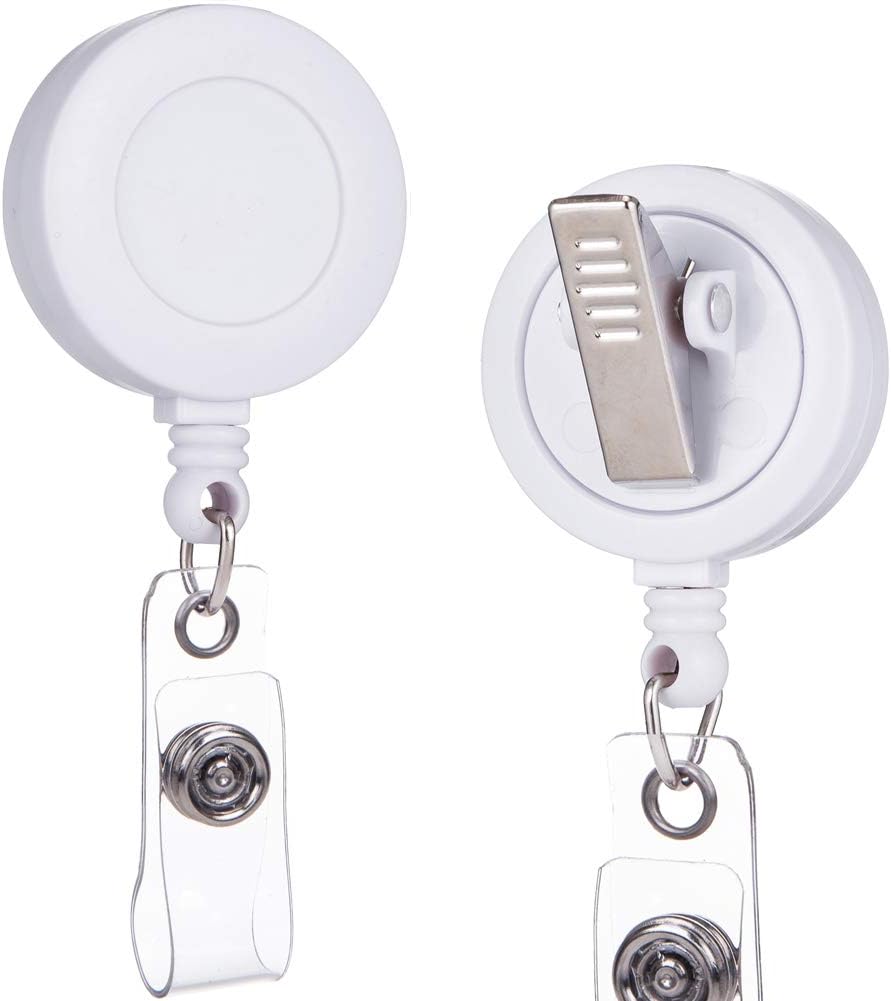 QREEL - 100 Pack - White Retractable ID Name Badge Holder Reels with Swivel Alligator Clip (White, 100 Pack)