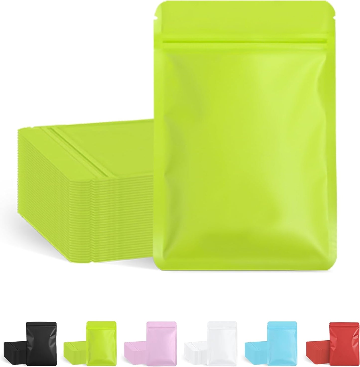FireKylin 100 Pack Resealable Packaging Bags for Small Business Double-Sided Color Smell Proof Bags for Food Storage Flat Bags (Green, 4.7" x 7.1")