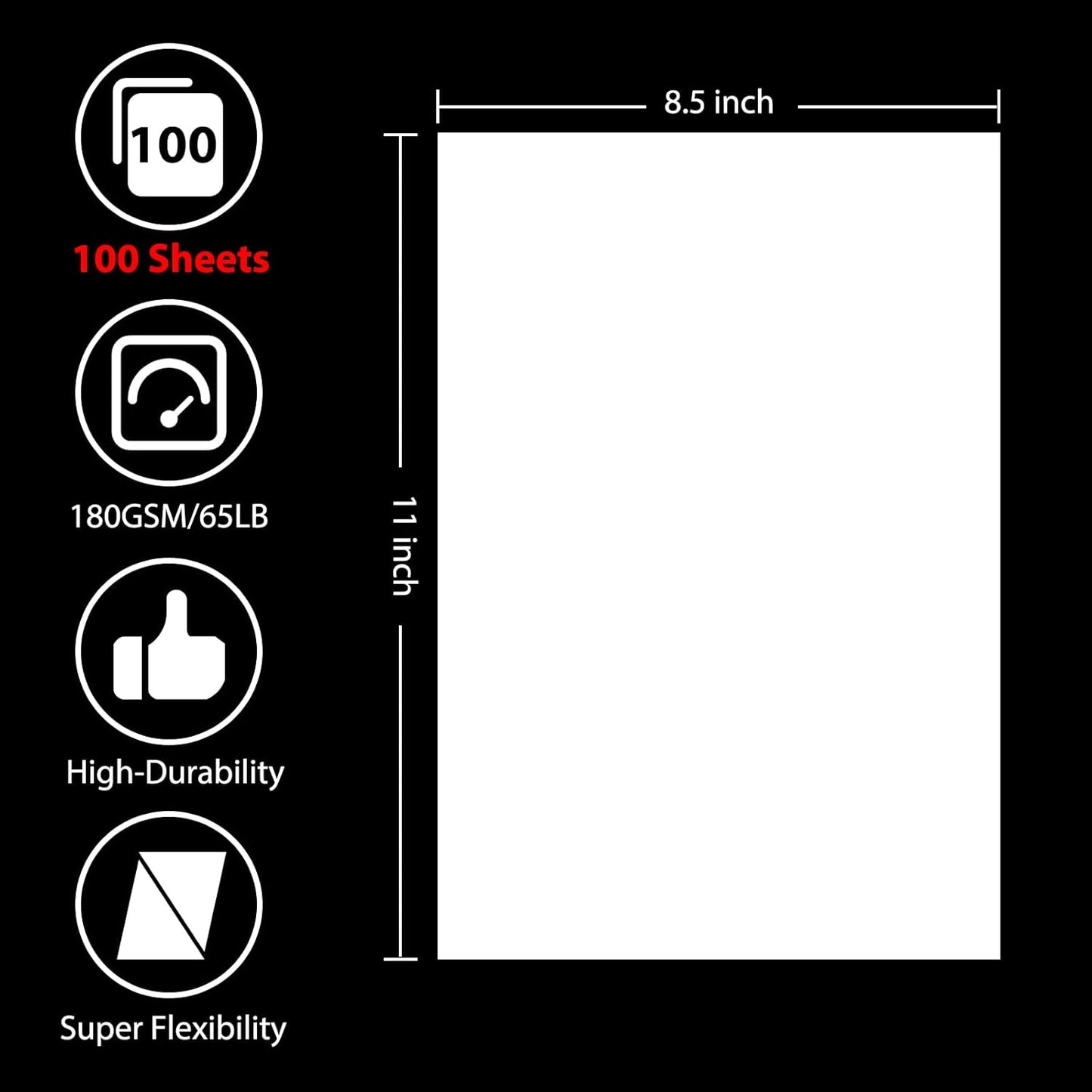 OcePor 100 Sheets White Cardstock 8.5” x 11”, 65lb/180gsm White Card Stock, Thick Card Stock Paper, Heavy Cardstock Paper for Printer, Resume, Scrapbooks, Art, Crafts, Business Cards