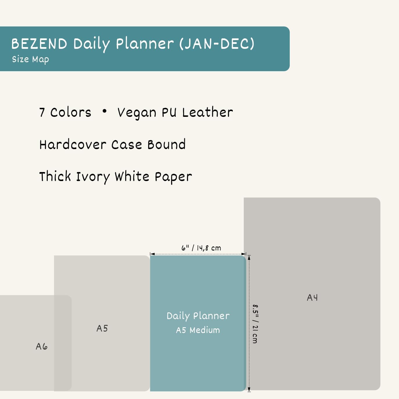BEZEND Daily Planner 2026 (6" x 8.5") Full Page per Day Even Weekend (Jan-Dec) Monthly Calendar with Tabs, 2 Columns for Dual Schedule with Note, Vegan Leather Hardcover in Evergreen