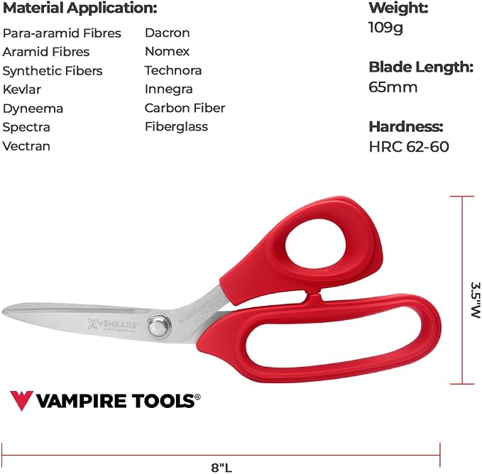 VAMPLIERS 8" Fiber Optic Kevlar Scissors Industrial Grade Carbon Steel Shears - Image 3