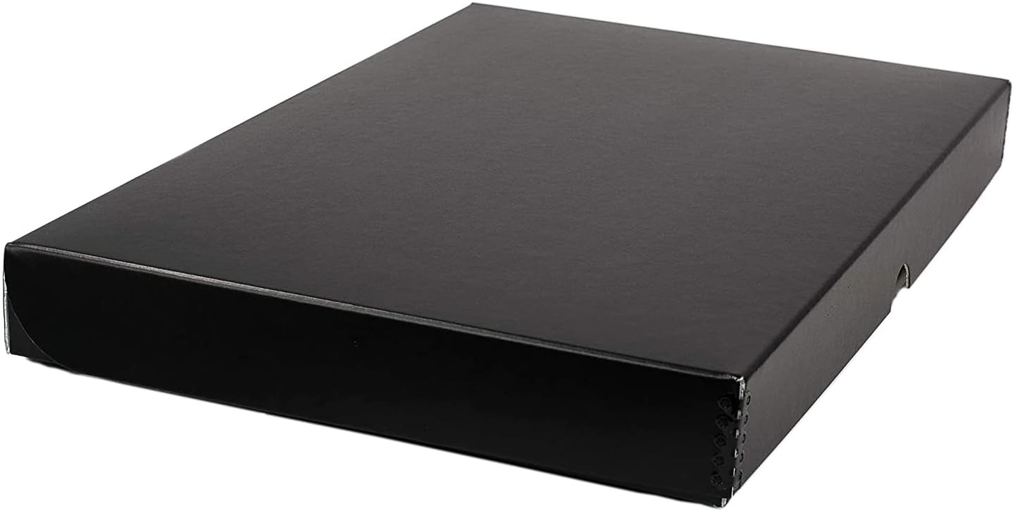 Lineco Folio Storage Box, Clamshell Design with Metal Edge. 11.5x17.5x1.75 Inches, Archival Boxboard, Preserve Photos, Cards, Magazines, Documents, Art, Ephemera, Family Records, Black, Pack of 2