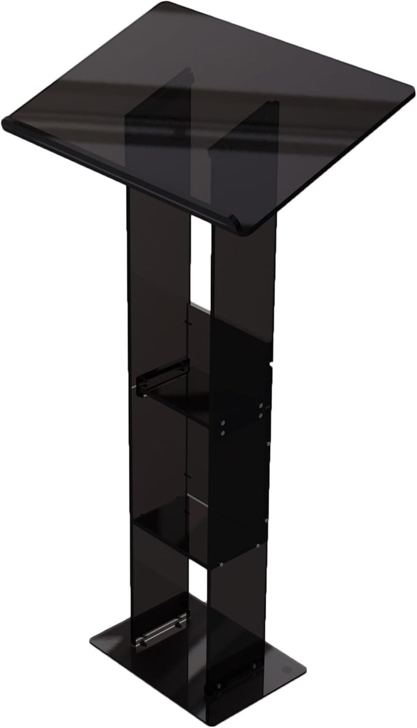 Large Acrylic Podium Black Podium Stand with Storage Shelf Wedding Christmas Birthday Classroom Professional Presentation Podium Reading Surface Platform for Office 23.6" L x 15.7" W x 46" H