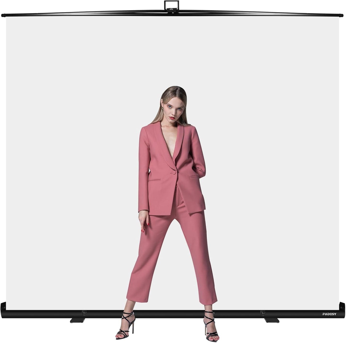 FUDESY 78.7 x 93in Large Collapsible White Backdrop Screen, Portable Retractable Pull Up Panel Wrinkle-Resistant Photo Background for Streaming, Video Conference, Photographic Studio