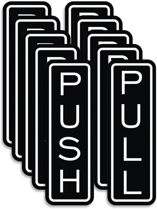 All Quality Classic Vertical Push Pull Door Signs - Great for Glass Doors | Professional Looking Signs | Easy Installation Includes Double-Sided Foam Adhesive Tape (White) - Large (5 Pack)