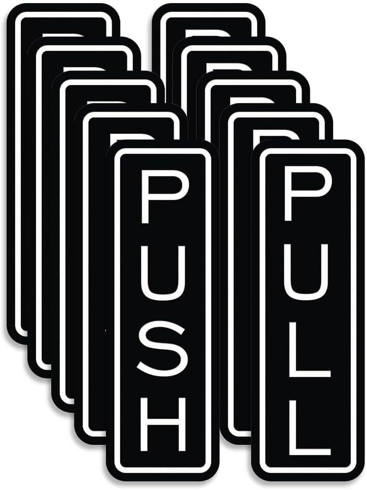 All Quality Classic Vertical Push Pull Door Signs - Great for Glass Doors | Professional Looking Signs | Easy Installation Includes Double-Sided Foam Adhesive Tape (Black) - Small (5 Pack)