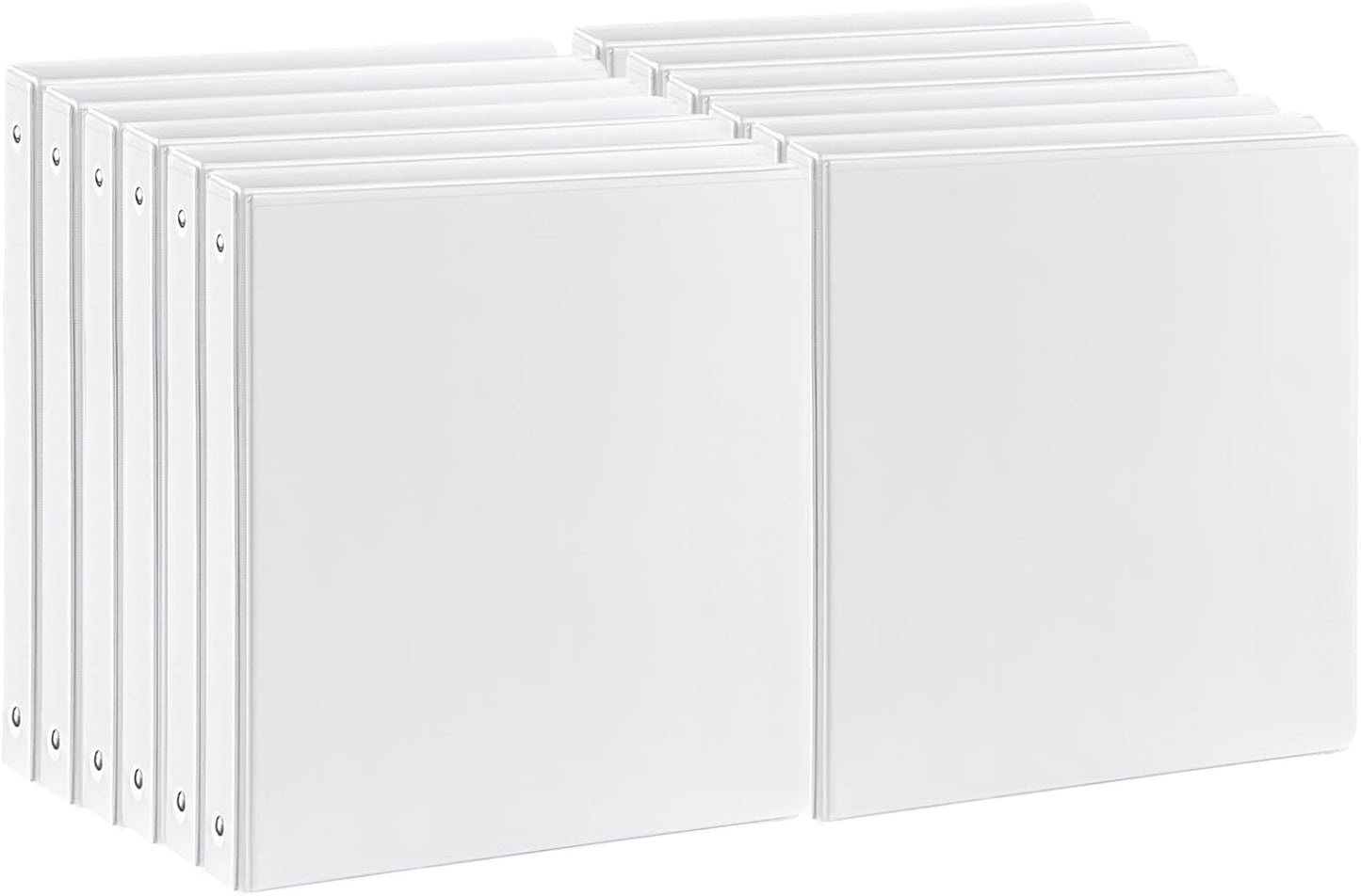 1 inch 3-Ring Binder, 1" Round Ring Binders with 2 Inside Pockets, View Basic 1 in Binders, Clear View Cover 1-inch-Binder Holds 8.5'' x 11''Paper for Office/Home/Back to School（Pack of 12, White