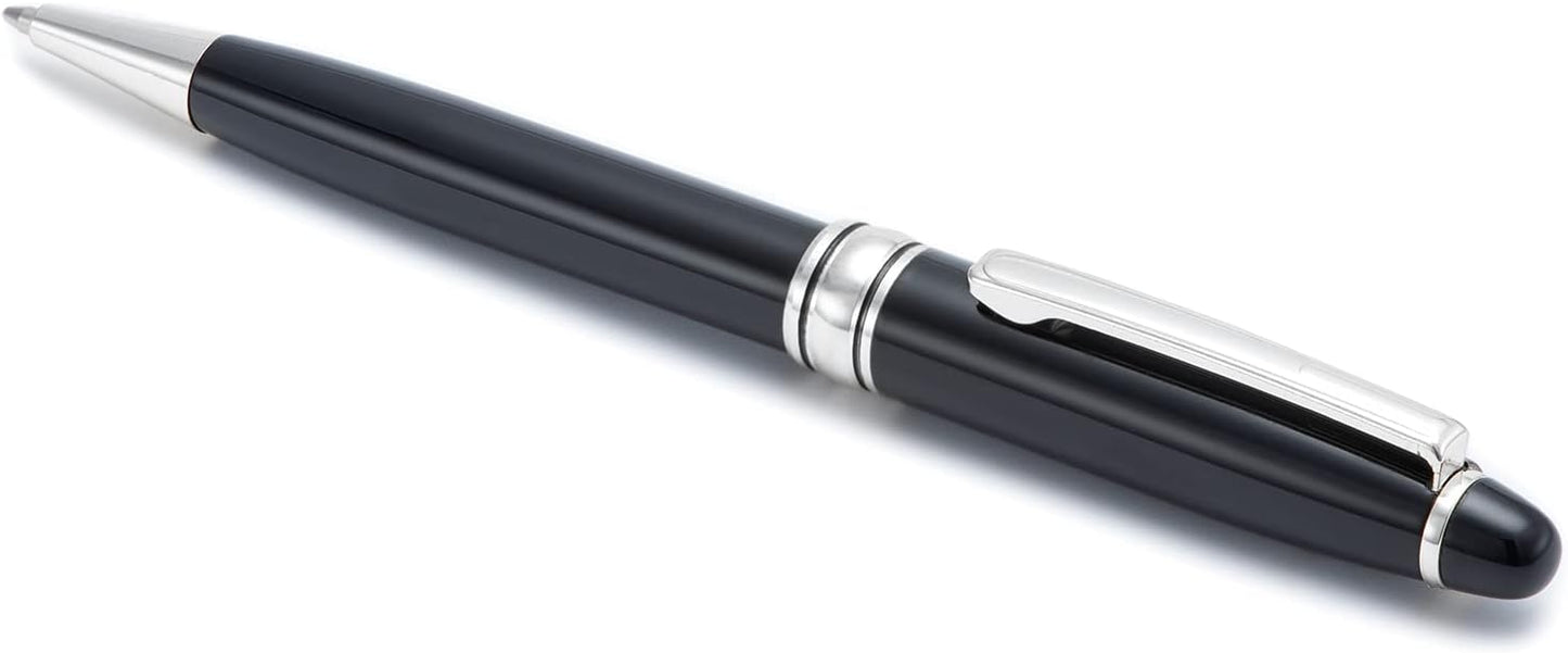 5 PCS Black Ballpoint Pens with Extra Refills Set, 1mm Medium Point Black Ink, Great Smooth Writing Metal Pen for Business Office Teacher Student Wedding Guest Gift (SilverTrim)