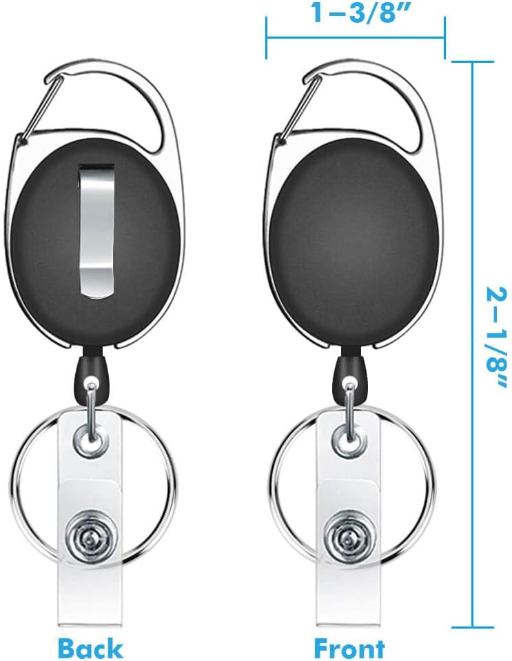 12 Pcs Badge Reels Retractable Bulk ID Badge Holders Lanyards with Carabiner Reel Clip for Keys, Retractable Key Chains for Key Name Card Holder