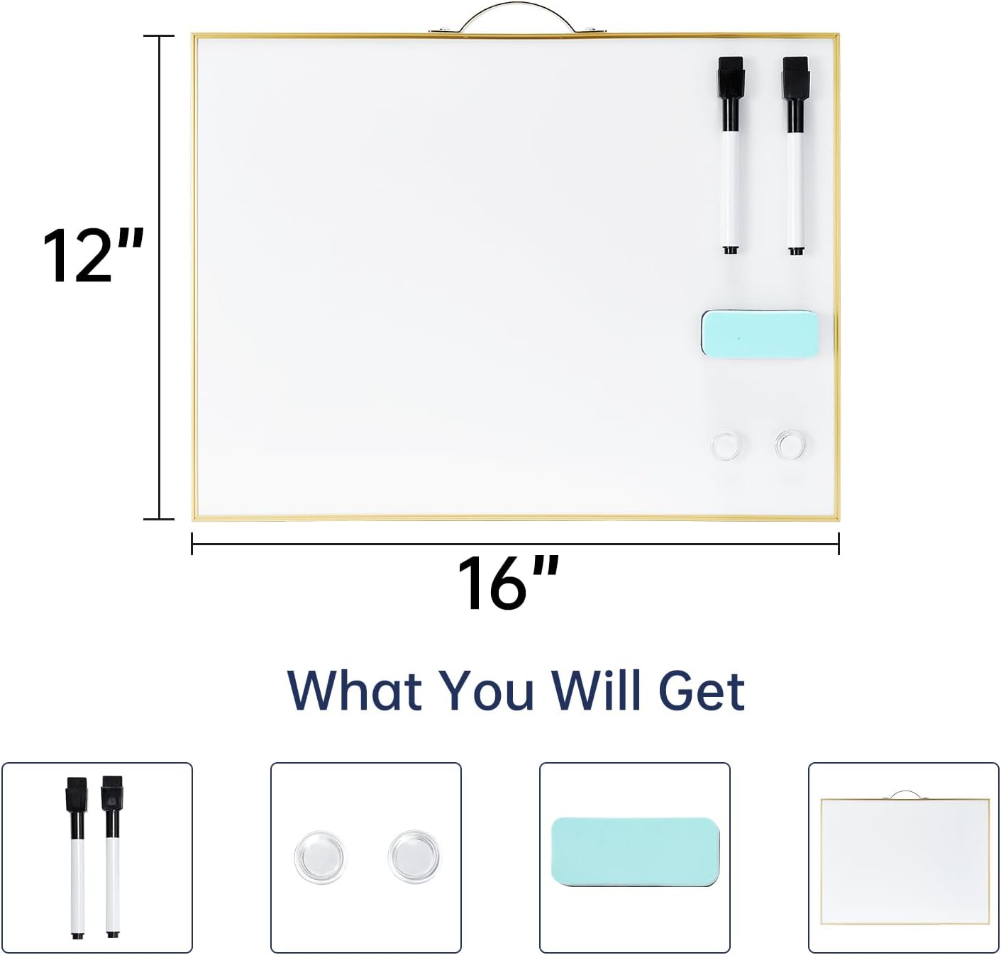 TSJ OFFICE Small Dry-Erase White-Board - 12 X 16 Inches Portable Aluminum Frame Mini Hanging Whiteboard with Handle, to Do List Notepad for Office, Home, School