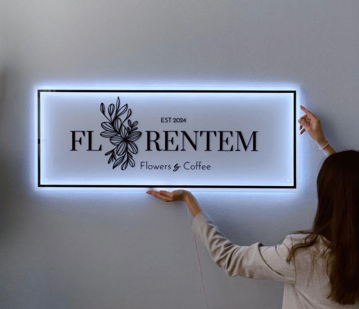 Custom Backlit Acrylic Sign, Illuminated Business Logo Sign, Personalized LED Logo Neon Signs for Business Office Beauty Salon Decor (Rectangular, 15"~60")