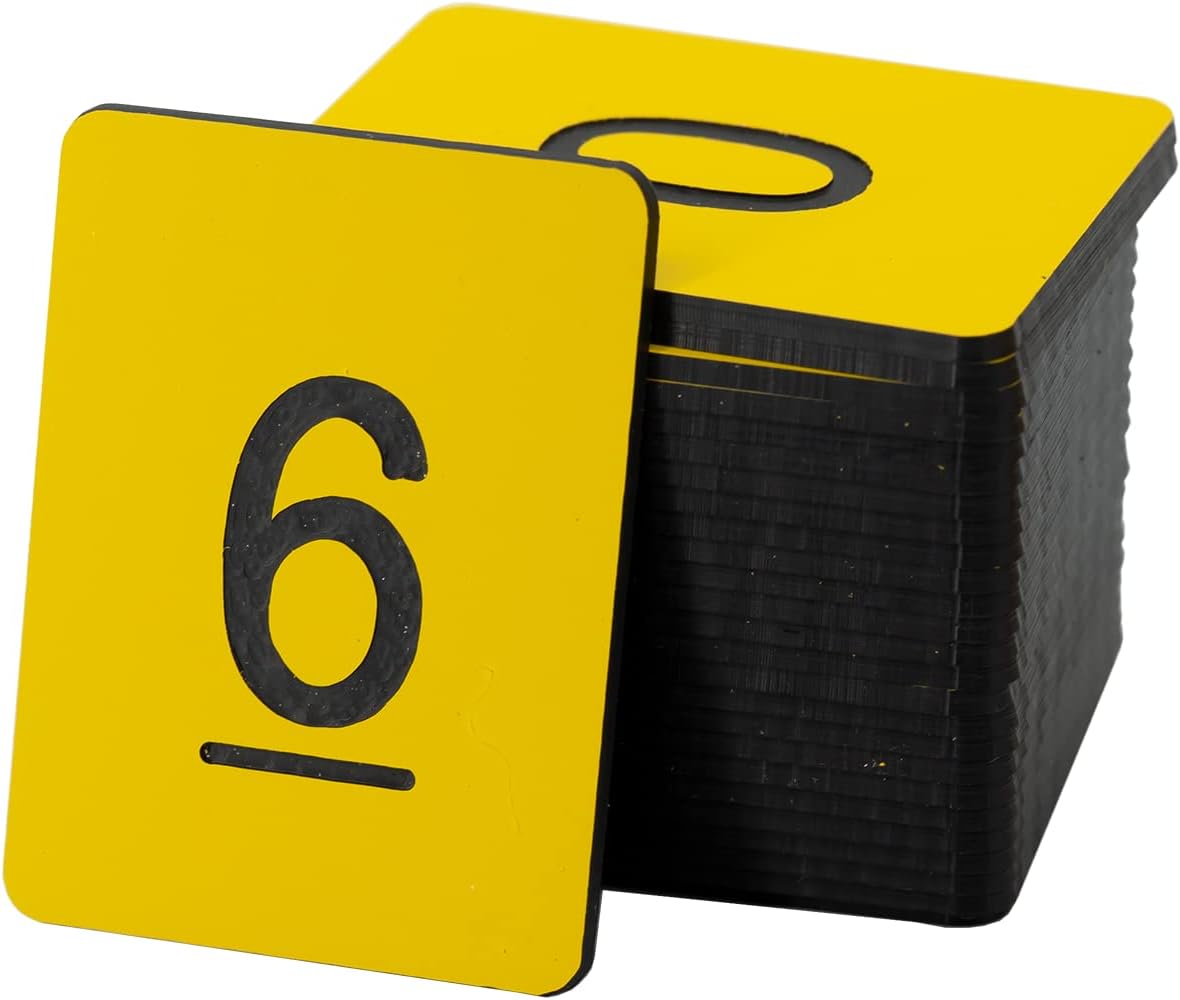 StayMax Rectangle Plastic Numbered Tags Number Disc Number Token (0-100, Yellow)