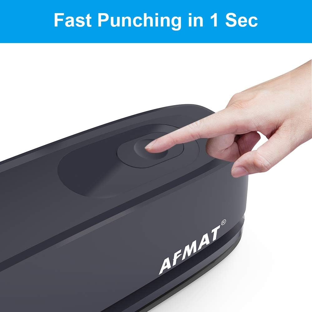 AFMAT 3 Hole Puncher for Paper, Electric Hole Punch 3 Ring, 20-Sheet Paper Punch, AC or Battery Operated, Effortless Punching, Long Lasting Paper Punch for Office School Studio, Gray, Model: HP08