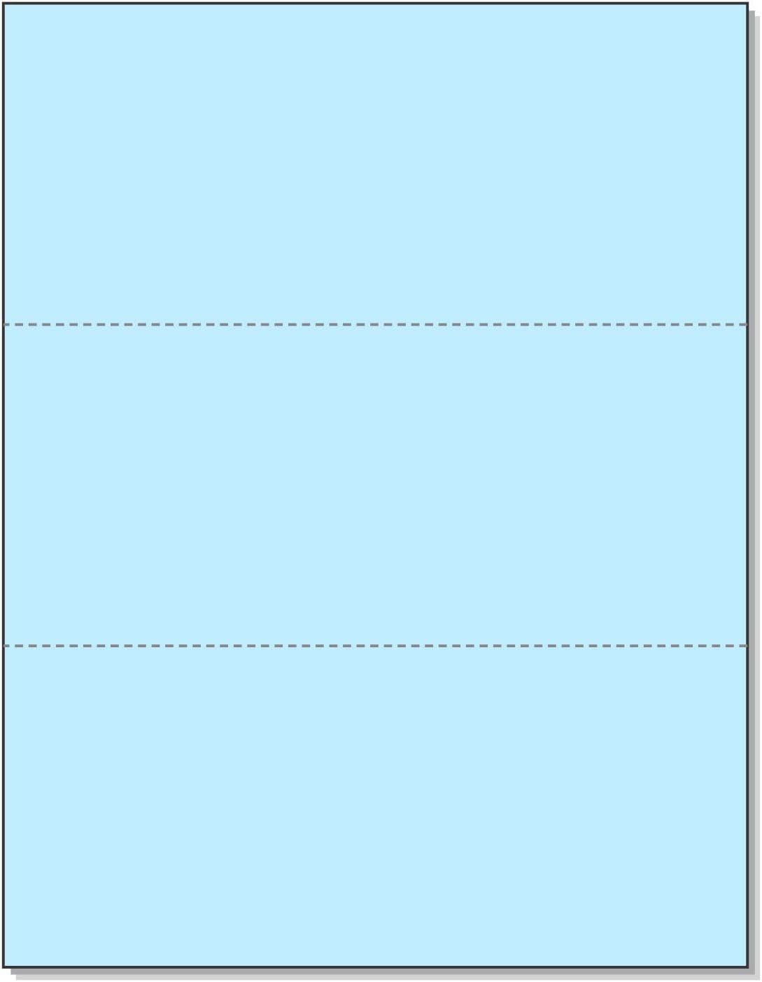 NextDayLabels - Pack of 500 Sheets, 8-1/2 x 11" Letter Size Perforated Paper (Blue, Perf @ 3-2/3" and 7-1/3")