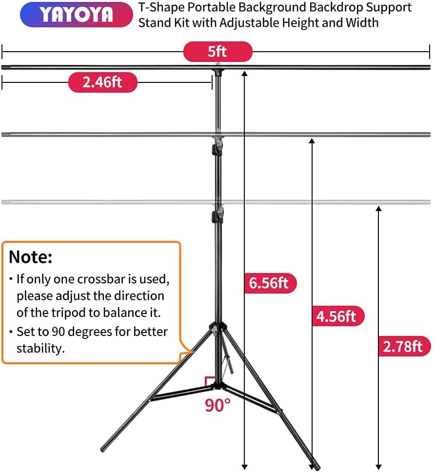 Black White Backdrop Screen with Stand Kit 5x6.5ft for Photo Video Studio, 2-in-1 Revisible Black Backdrop White Screen with T-Shaped Photography Background Support Stand and 5 Clamps