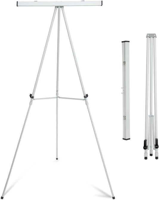 Falling in Art Aluminum Flip Chart Display Easel Stand with Adjustable Floor for Boardroom, Whiteboard, Paper Pads, Signage, 63 1/2'' High, Silver