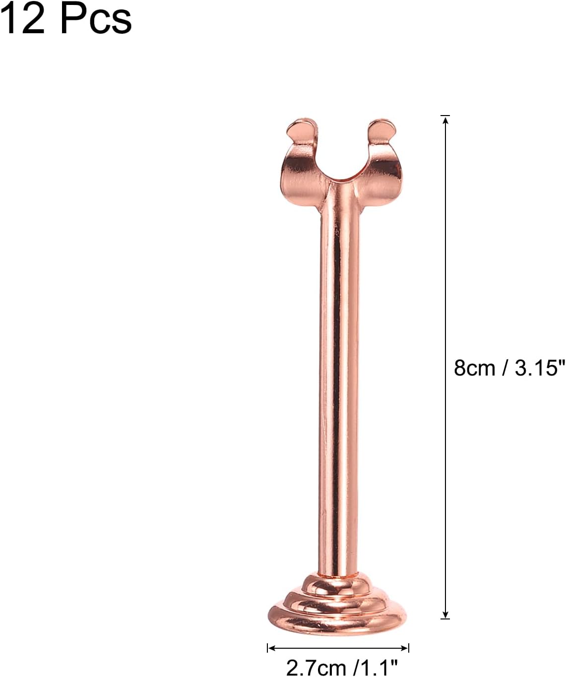MECCANIXITY 12pcs Rose Gold Table Number Holders, 3.15 Inch Place Card Holders with Large Base for Secure Support