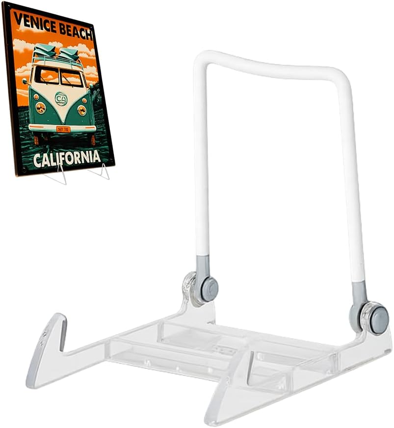 KINGDOM SOLUTIONS Made in USA 2-Pack Sturdy & Durable Adjustable White Acrylic Easels to Display Unnoticeably Plates, Art, Pictures & More - Unique on The Market