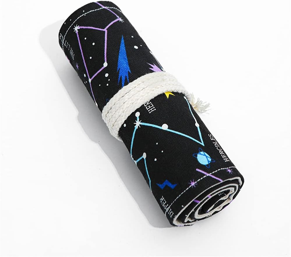 DIYOMR 24/36/72 Slots Pencil Wrap Pencil Rolls, Artist Colored Pencils Roll Up Bag Short Brushes Pouch Case Pencils Organizer for Drawing Coloring and Sketching (Constellation, 36slots)