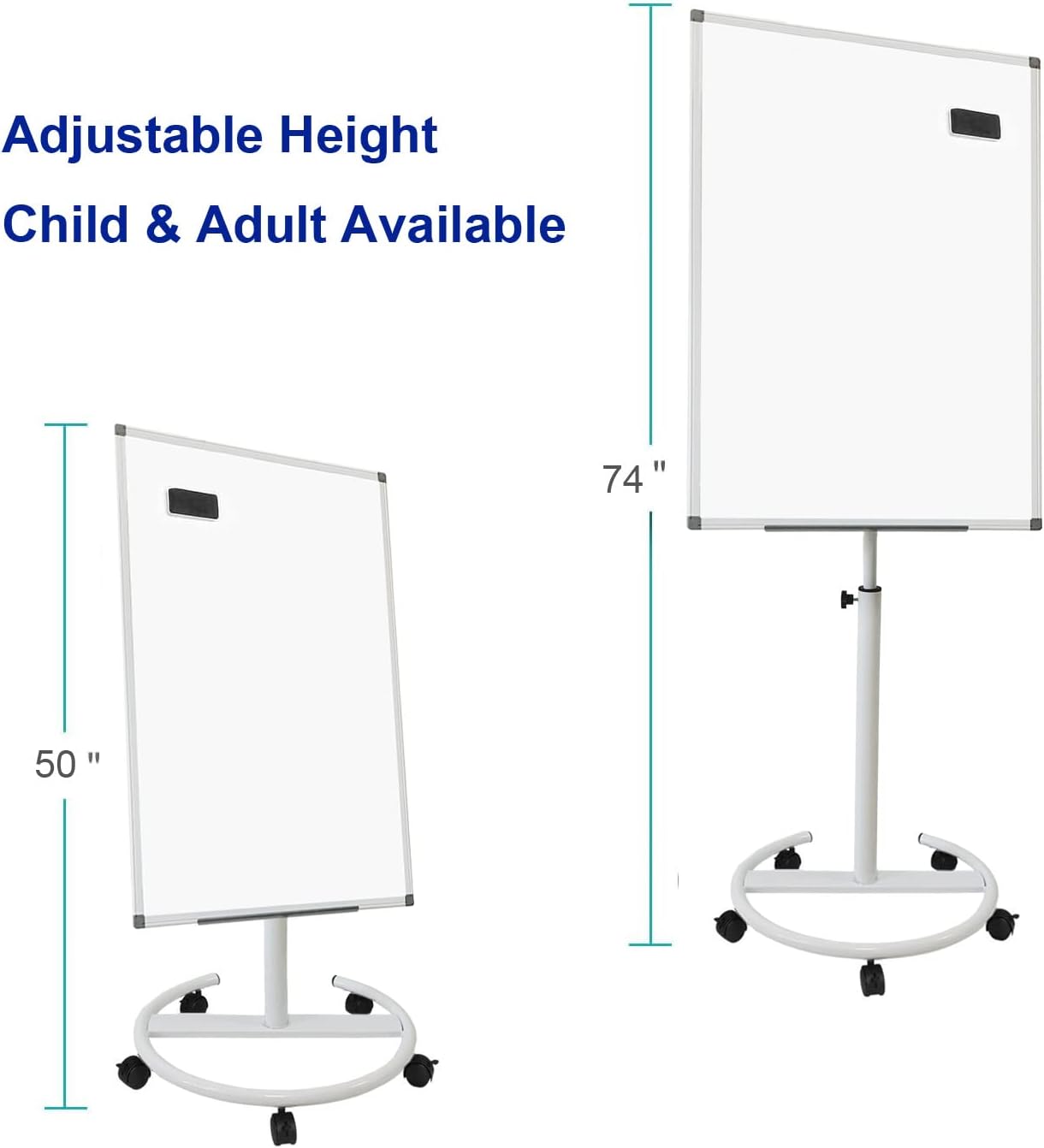 BIBOC Mobile Dry Erase Board – 36x24 inches Magnetic Portable Whiteboard Stand Adjustable Easel White Board Flipchart Easel Board with 25 Sheets Paper Pad 1 Eraser, 2Markers (24x 36 inches)