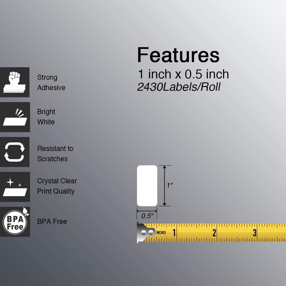 BETCKEY - 1" x 0.5" (25 mm x 13 mm) Small Labels Compatible with Zebra & More Label Printer,Premium Adhesive & Perforated [10 Rolls, 24300 Labels]