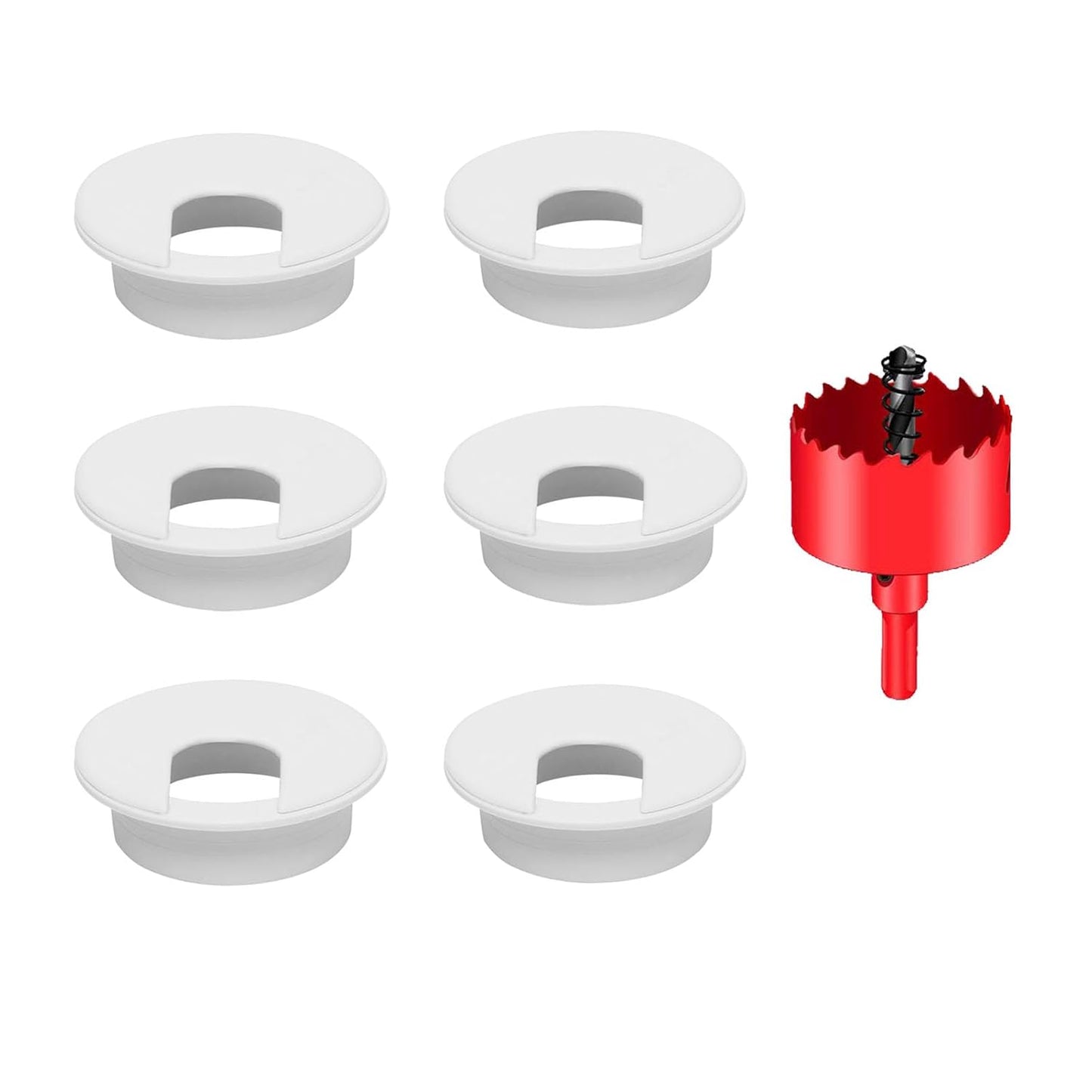 TuTuYa 6PCS Desk Grommet, Desk Grommet 2Inch(50mm) Desk Cable Grommet Desk Cable Hole Covers with Hole Saw, Ideal Solution for Office and Home Table Cable (White, 2Inch_50mm)