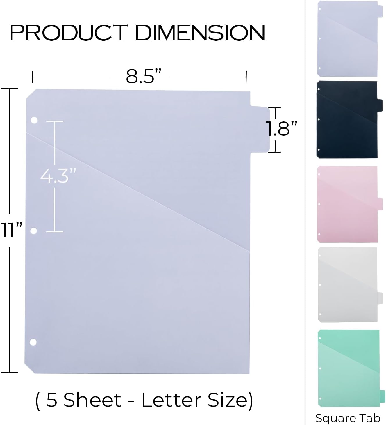 Y YOMA Colored 3 Ring Binder Dividers with Pocket Letter Size Paper Binder Tabs Page Dividers Cute Decorative Binder Index Dividers for Office School Home with 1/5-Cut Tabs, Fashion Color(5 Sheet)