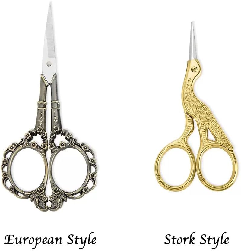 Vintage Style Embroidery Scissors Set - Stainless Steel Craft Shears with European Crane Design, Customized Box and Holder for Classic Needle Art, Gift for Sewing, DIY, Needlework