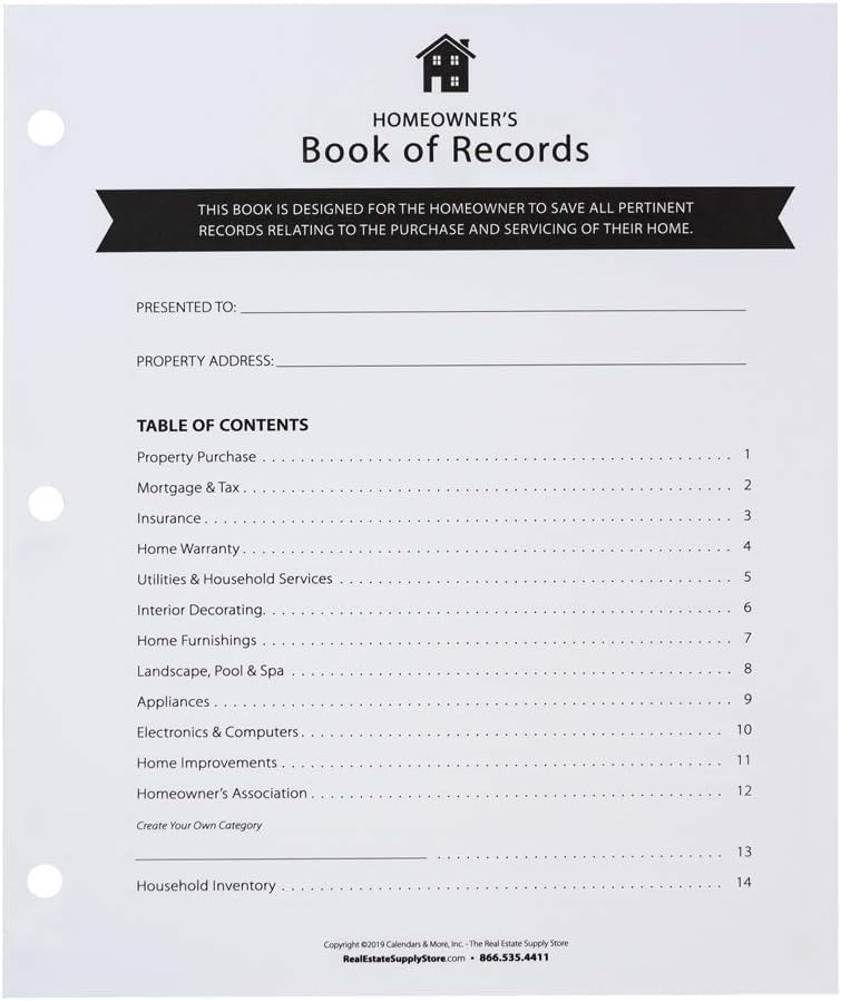 Homeowner's Book of Records Binder, Organize Household Receipts and Home Repair Record Keeping (Black and Navy)