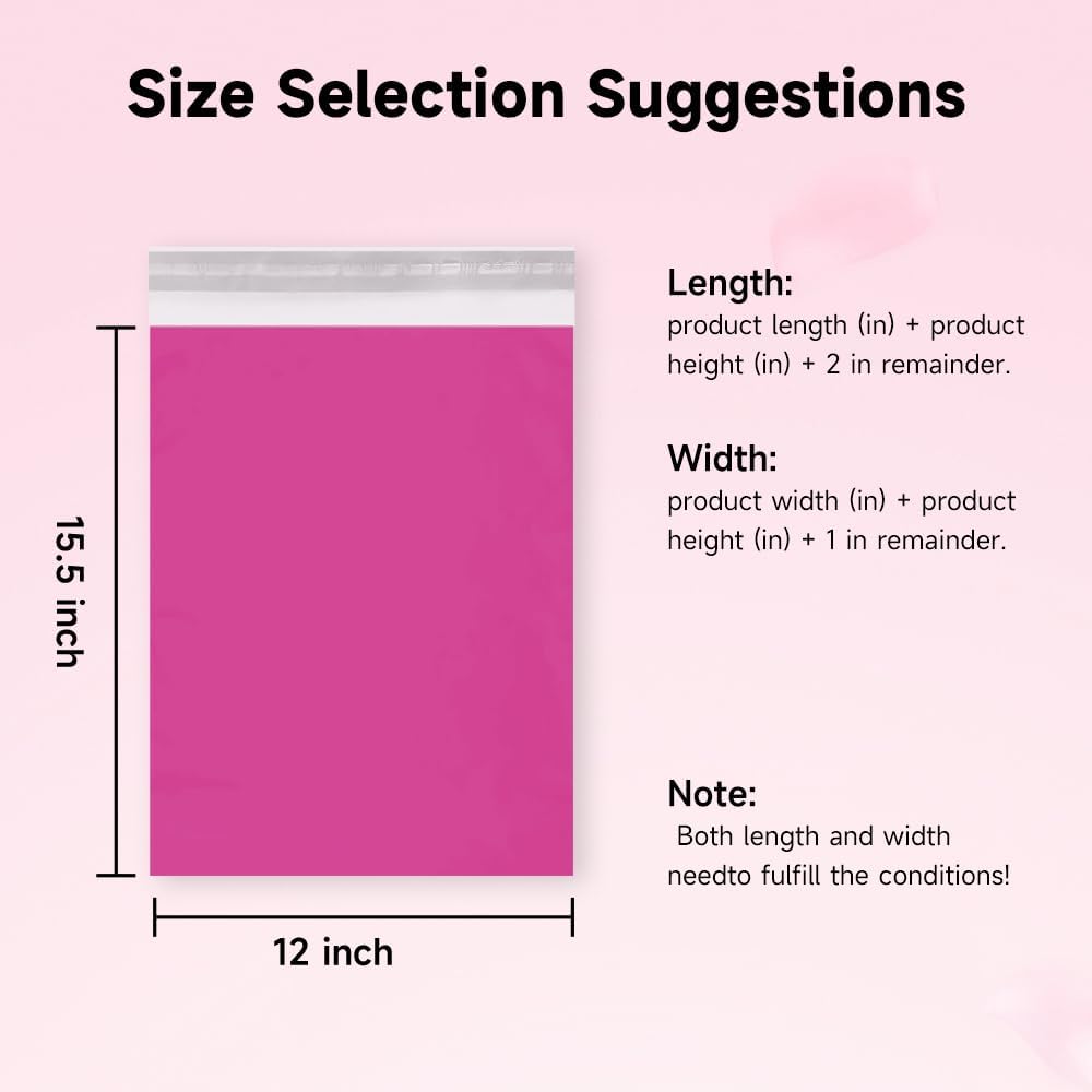 Pink Poly Mailer 12x15.5 Inch 1000pcs Bulk Strong Adhesive Shipping Bags for Small Business Mailing Envelopes for Clothing, Waterpoof Durable Plastic Shipping Packaging Bags