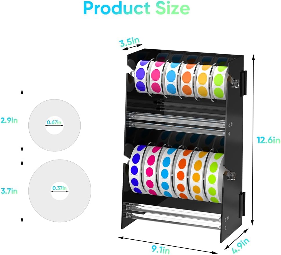 Acrylic Sticker Roll Dispenser Holder - Double-Layer Disks Adjustable Label Dispenser for Rolls of Sticker Labels Suitable for Office School Home - Sticker Roll Holder Organizer