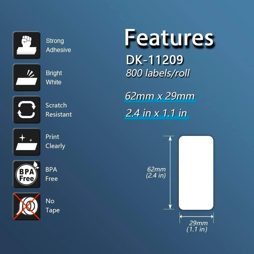 BETCKEY - Compatible Barcode Labels Replacement for Brother DK-1209 (2.4 in x 1.1 in), Use with Brother QL Label Printers [1 Roll/800 Labels]