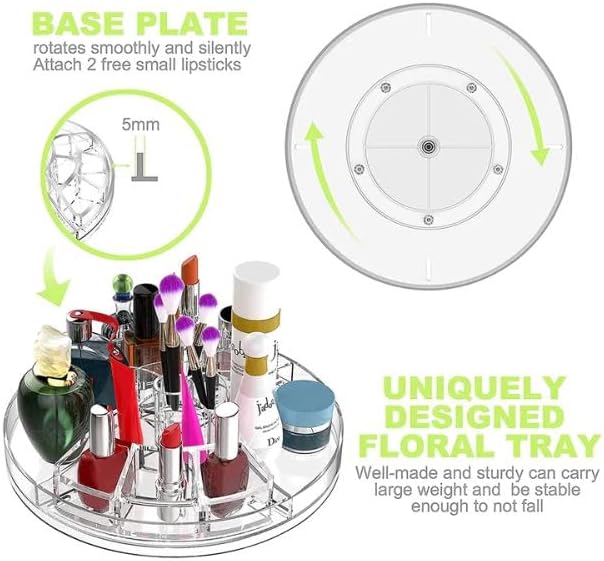 ZHIAI 360 Rotating Makeup Organizer, Large Capacity Cosmetics Organizer for Perfume Holder Organizer Countertop, DIY Adjustable Bathroom Makeup Carousel Holder Rack, Clear Diamond