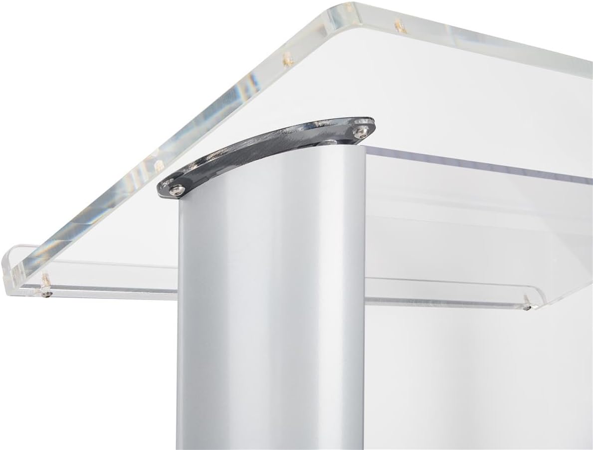 Displays2go Contemporary Aluminum and Acrylic Podium with Spacious Reading Surface, 48 Inch Tall (LECTALAC)