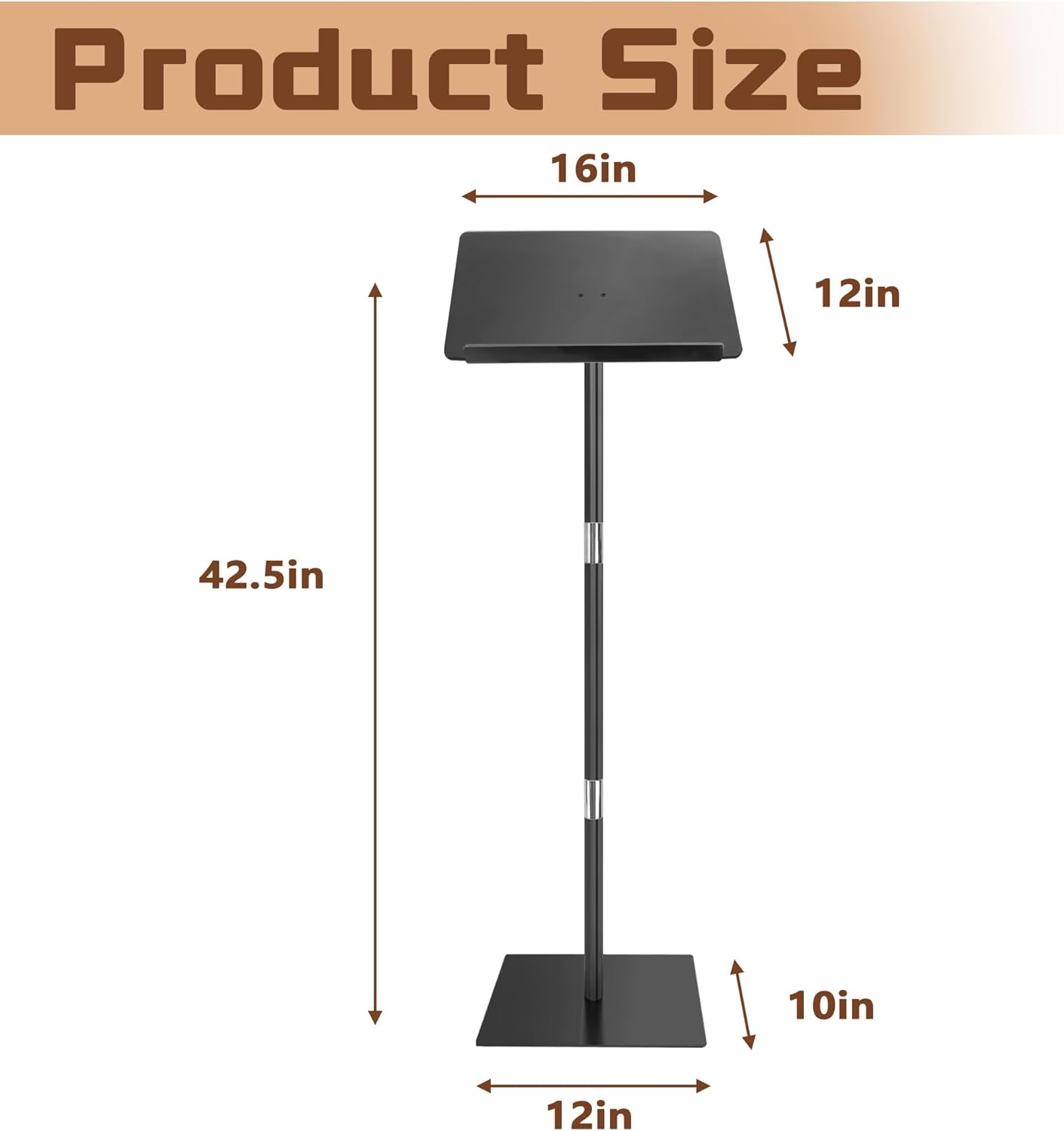 Podium Stand, Lecterns & Podiums, Acrylic Adjustable Angles with Metal Base, Podium for Church, Weddings, Classroom, Speech, 16" L x 12" W x 42.5" H (Black)
