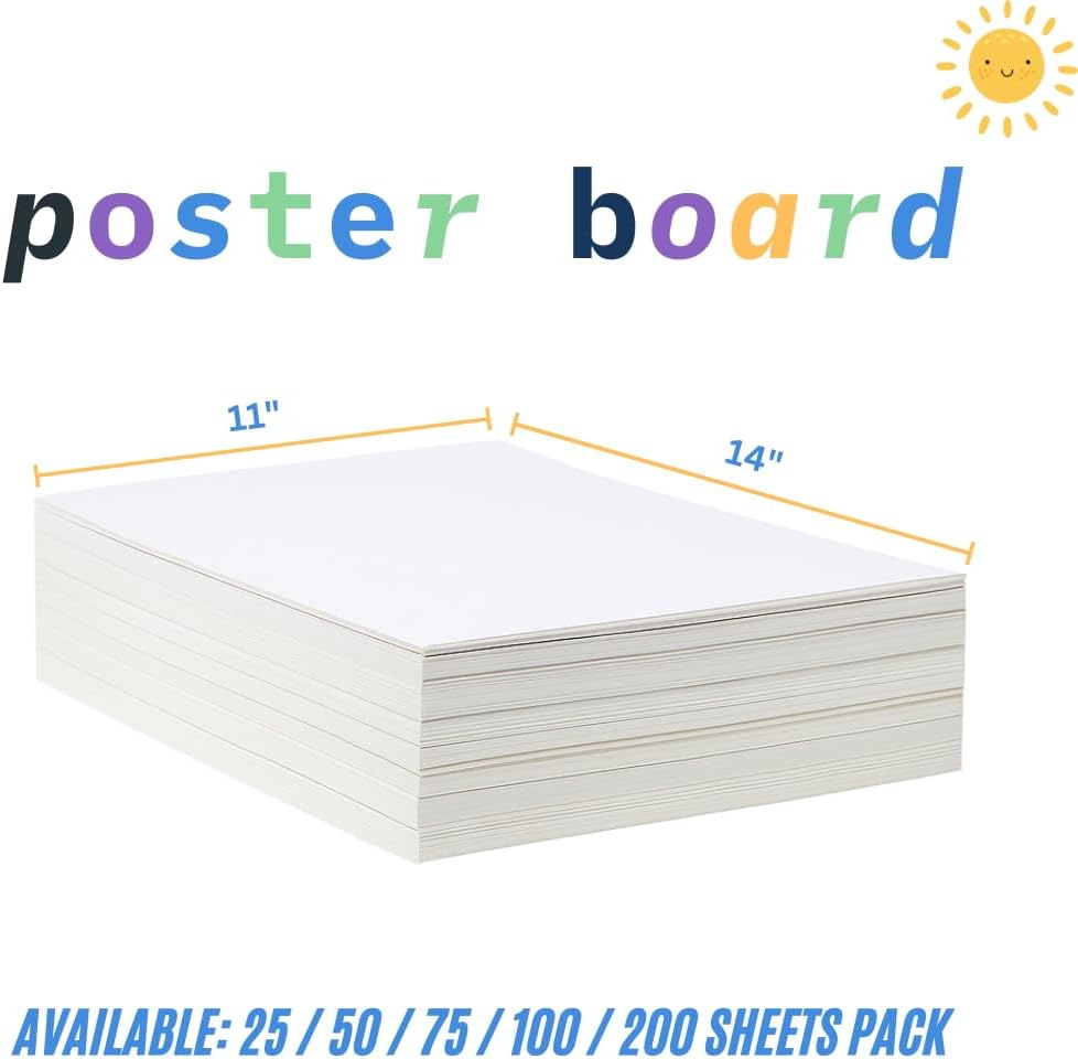 Century Lemon™ 11" x 14" White Poster Board, 75 Sheets Superb Multipurpose Bulk Poster Board for School, Office, and Craft Projects, 256-84-003