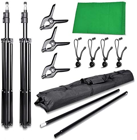 SLOW DOLPHIN Photo Background Support System with Backdrop Stand Kit, 100% Pure Muslin 6.5 Ft x 10 Ft Chromakey Green Screen Backdrop,Clamp, Carry Bag for Photography Video Studio