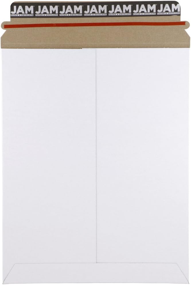 JAM PAPER Stay-Flat Photo Mailer Envelopes with Peel & Seal Closure - 9 3/4 x 12 1/4 - White - 6 Rigid Mailers/Pack