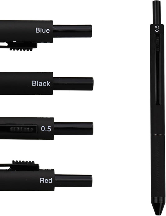 DUNBONG 4 in 1 Multicolor pen, Metal Cased Multifunction Pen, 0.5mm Mechanical Pencil, Red, Blue and Black, 1-Count (Black)